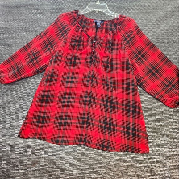 Women's Size Large Chaps Denim 3/4 Sleeve 5 Button Pull Over Blouse - Picture 1 of 12